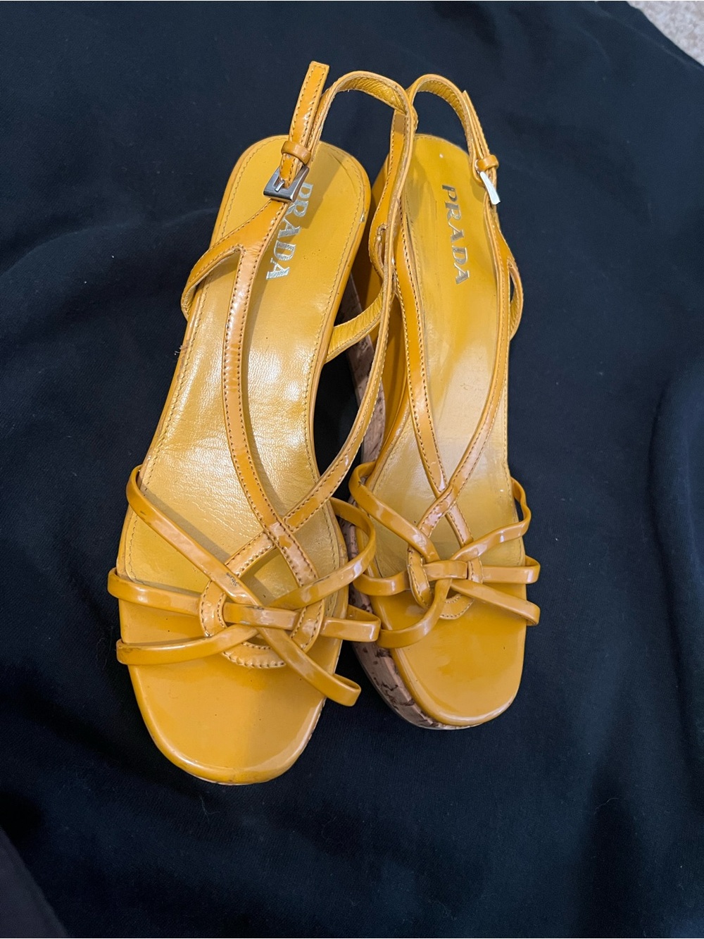 Prada Yellow Patent-Leather Knot Front Slingback Sandals